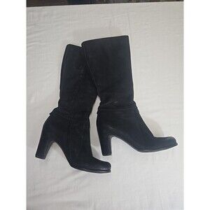 ECCO Women's EU 38 US 7/7.5 Tall‎ Riding Boots Black Cone Heels Leather Side Zip